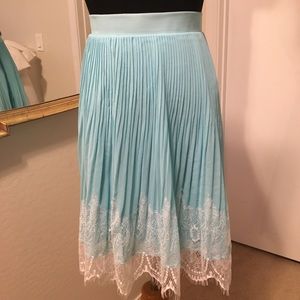 Aqua Pleated Lace Skirt